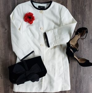 NEW CREAM/BLACK TRIM TEXTURED LINED COAT JACKET NWT